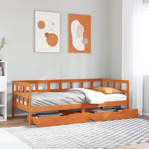 Daybed med skuffer 90x200 cm massivt fyrretræ gyldenbrun