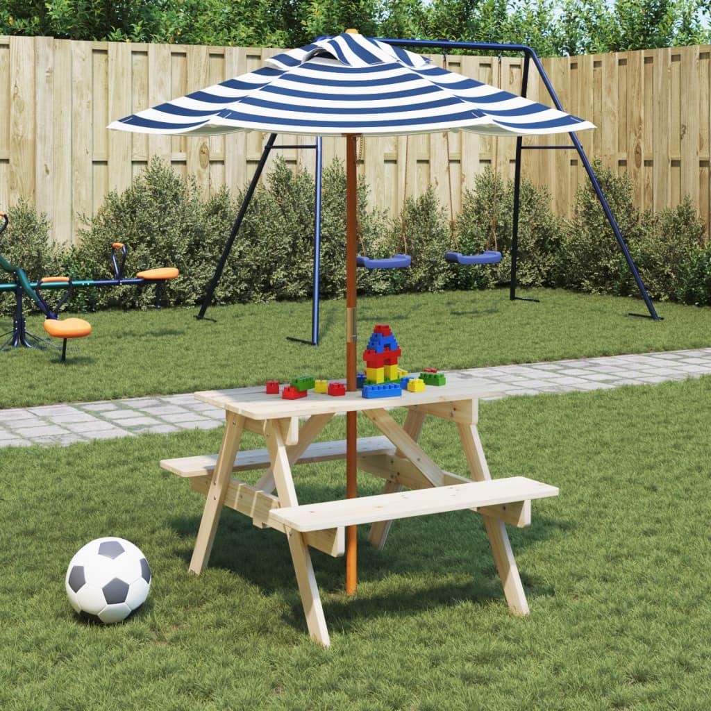Picnicbord til 4 børn m. parasol massivt grantræ billede