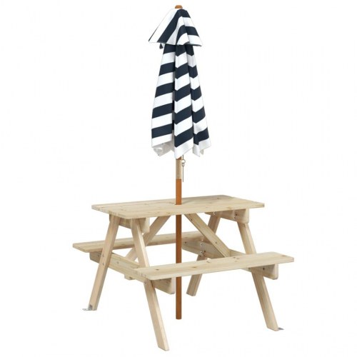 Picnicbord til 4 børn med parasol - massivt grantræ, blå/hvid