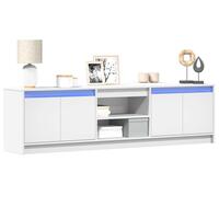 Tv-bord med LED-lys 180x34x50 cm konstrueret træ hvid