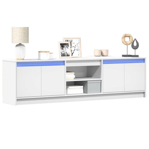 Tv-bord med LED-lys 180x34x50 cm konstrueret træ hvid