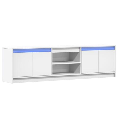 Tv-bord med LED-lys 180x34x50 cm konstrueret træ hvid