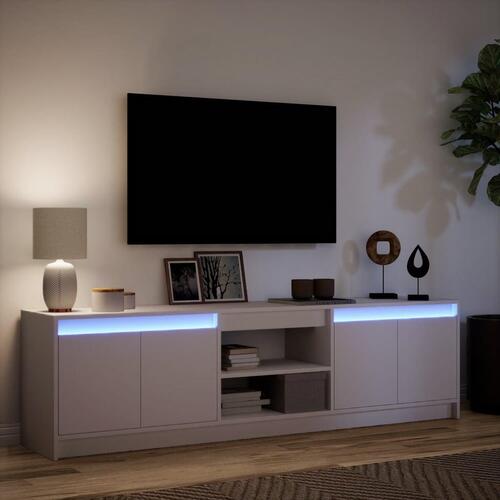 Tv-bord med LED-lys 180x34x50 cm konstrueret træ hvid