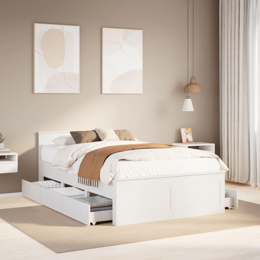 Sengeramme med sengegavl 120×190 cm - massivt fyr, hvid, med skuffer billede