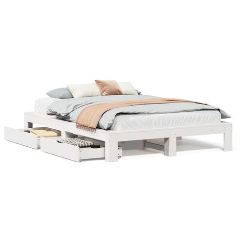 Sengeramme uden madras 140x190 cm massivt fyrretræ hvid