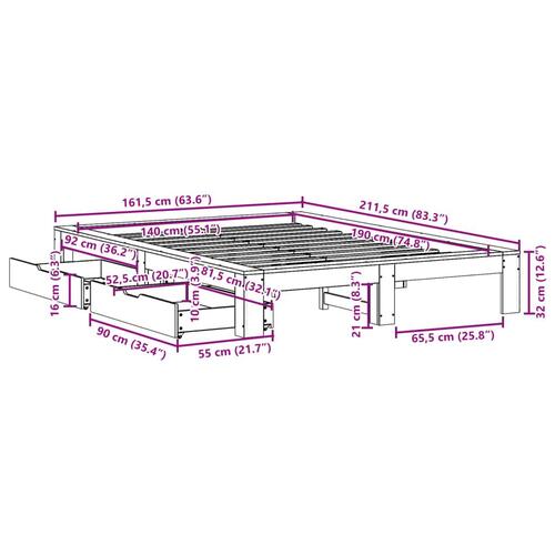 Sengeramme uden madras 140x190 cm massivt fyrretræ hvid