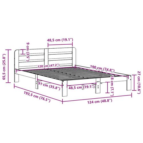 Sengeramme uden madras 120x190 cm massivt fyrretræ