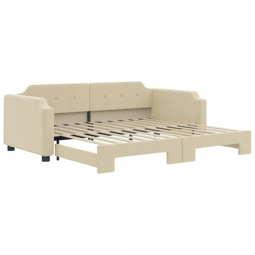 Daybed med udtræk 90x200 cm i stof - cremefarvet