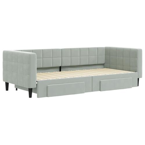 Daybed med udtræk og skuffer 90x200 cm velour lysegrå