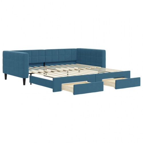Daybed med udtræk og 2 skuffer - blå, 100 x 200 cm