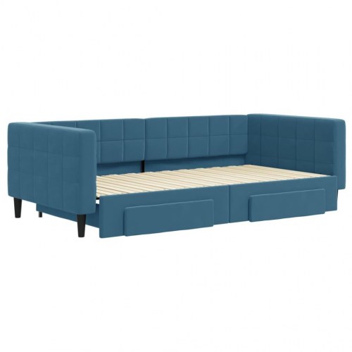 Daybed med udtræk og 2 skuffer - blå, 100 x 200 cm