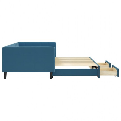 Daybed med udtræk og 2 skuffer - blå, 100 x 200 cm
