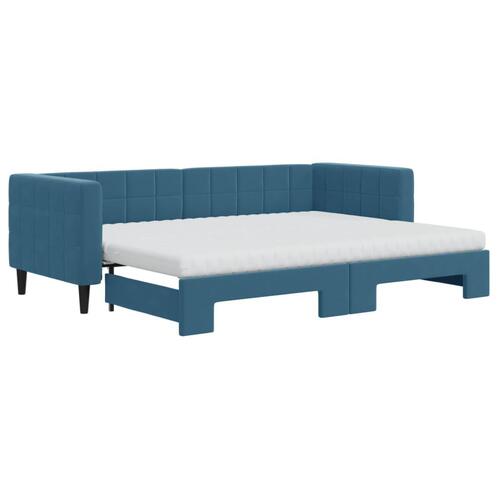 Daybed med udtræk og madras 80x200 cm velour blå