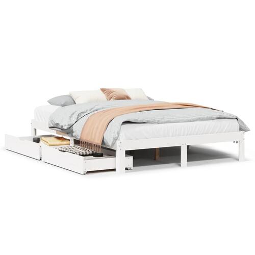 Sengeramme med skuffer 140x190 cm massivt fyrretræ hvid