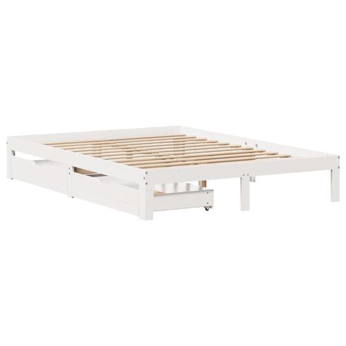 Sengeramme med skuffer 140x190 cm massivt fyrretræ hvid
