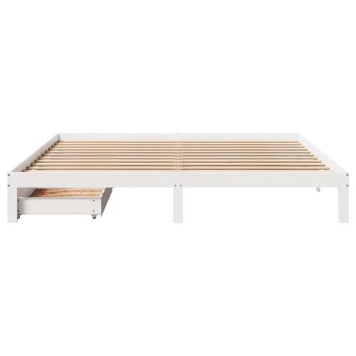 Sengeramme med skuffer 180x200 cm massivt fyrretræ hvid