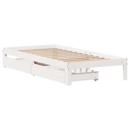 Sengeramme med skuffer 90x200 cm massivt fyrretræ hvid