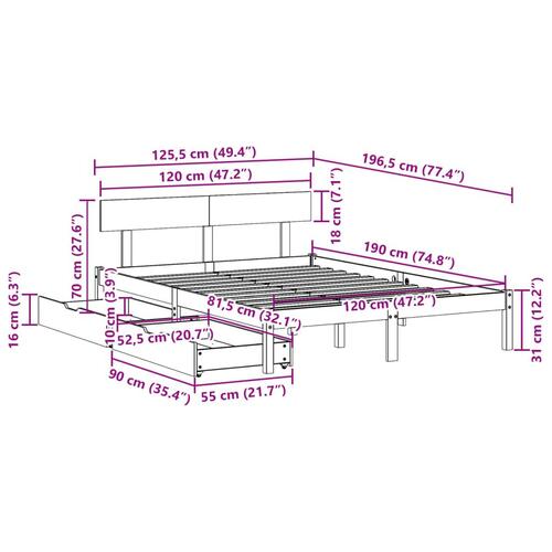 Sengeramme uden madras 120x190 cm massivt fyrretræ hvid