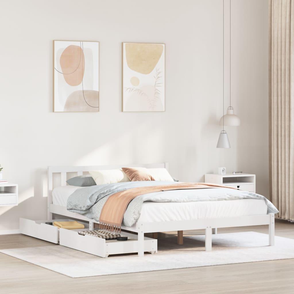 Sengeramme uden madras 150x200 cm massivt fyrretræ hvid