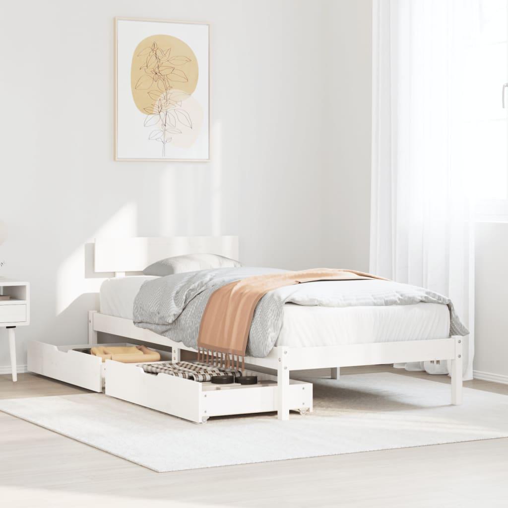 Sengeramme uden madras 75x190 cm massivt fyrretræ hvid