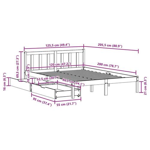 Sengeramme uden madras 120x200 cm massivt fyrretræ gyldenbrun