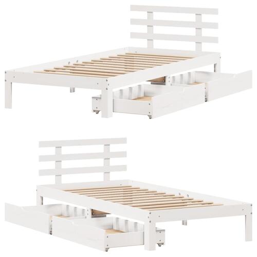 Sengeramme med skuffer 90x200 cm massivt fyrretræ hvid