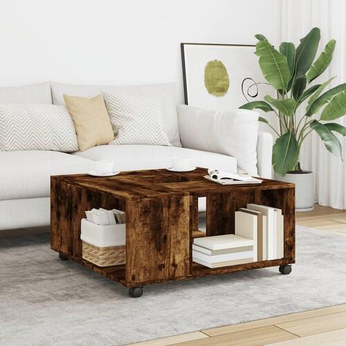 Sofabord 80x80x40 cm konstrueret træ røget egetræsfarve