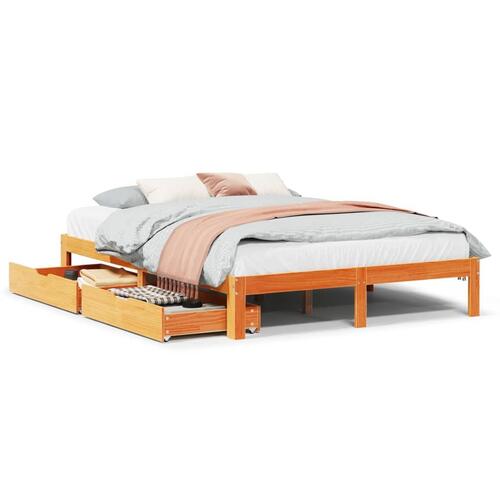 Sengeramme med skuffer 140x190 cm massivt fyrretræ gyldenbrun
