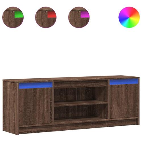 Tv-bord m. LED-lys 139,5x34x50 cm konstrueret træ brunt eg