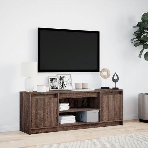 Tv-bord m. LED-lys 139,5x34x50 cm konstrueret træ brunt eg