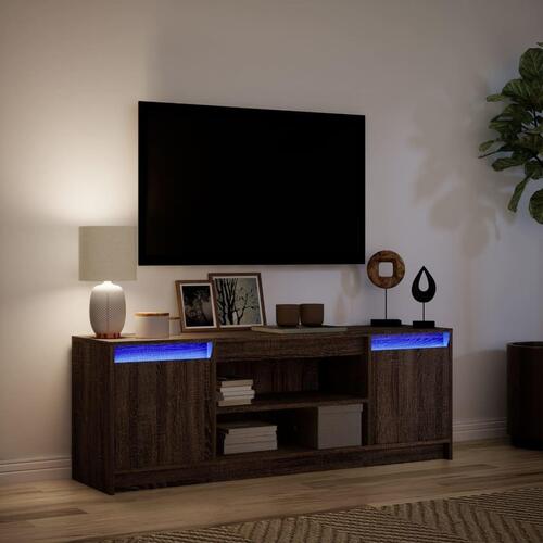 Tv-bord m. LED-lys 139,5x34x50 cm konstrueret træ brunt eg
