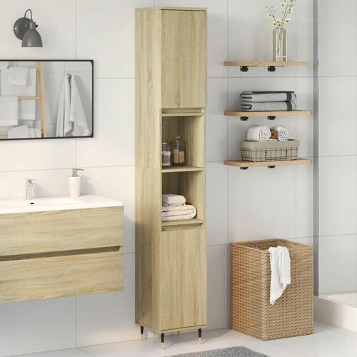 Badeværelsesskab 30x30x190 cm konstrueret træ sonoma-eg