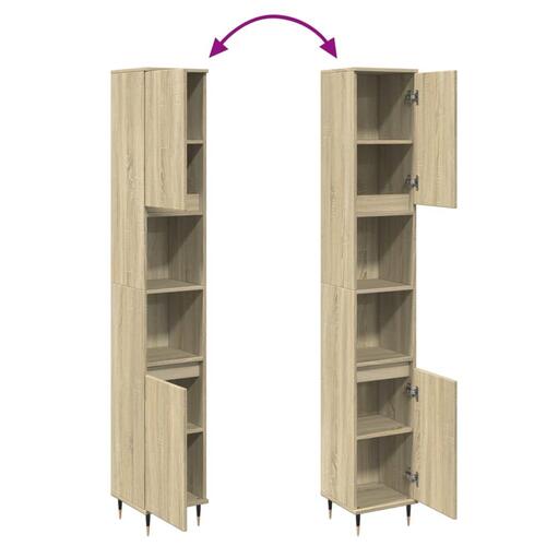 Badeværelsesskab 30x30x190 cm konstrueret træ sonoma-eg