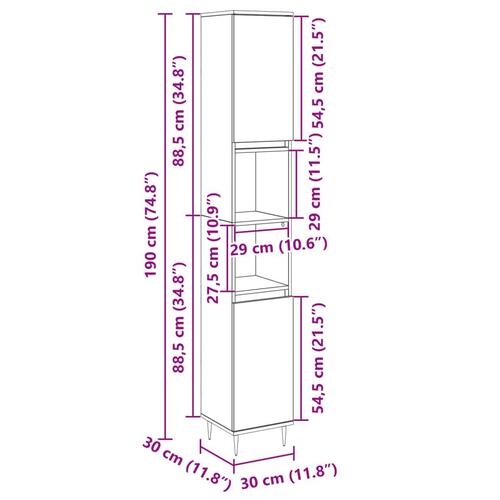 Badeværelsesskab 30x30x190 cm konstrueret træ sonoma-eg