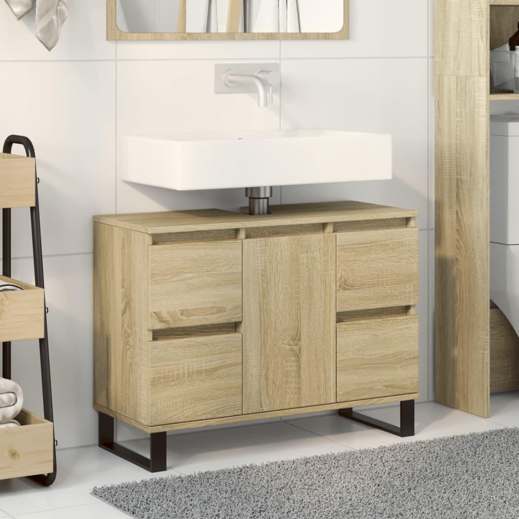 Badeværelsesskab 80x33x60 cm konstrueret træ sonoma-eg