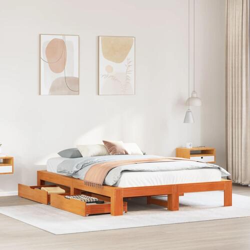 Sengeramme uden madras 140x200 cm massivt fyr gyldenbrun