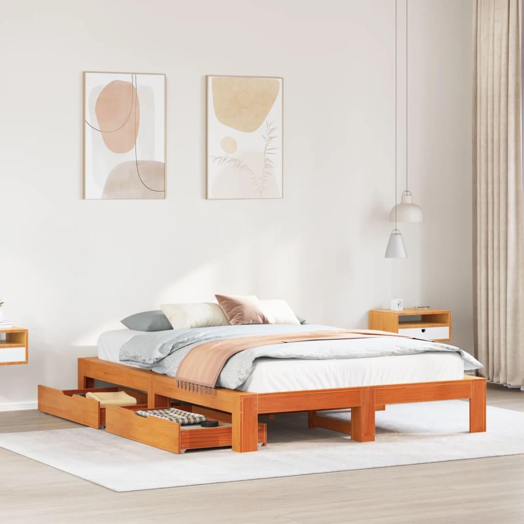 Sengeramme uden madras 140x200 cm massivt fyr gyldenbrun