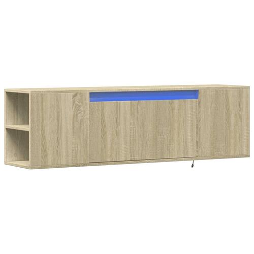 Væghængt tv-bord med LED-lys 135x31x39,5 cm sonoma-eg