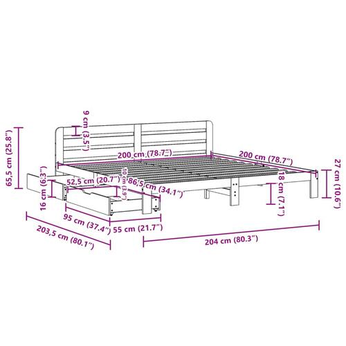 Sengeramme uden madras 200x200 cm massivt fyrretræ