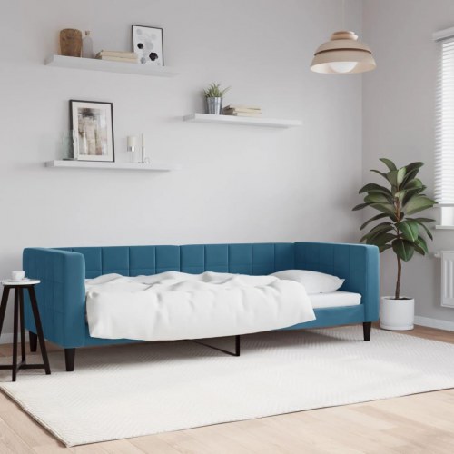 Daybed 80×200 cm i velour - blå sovesofa til stue og soveværelse