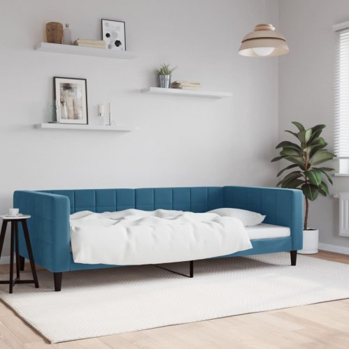 Daybed 100x200 cm i velour - blå sovesofa/sengeramme