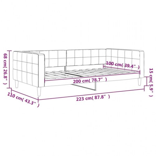 Daybed 100x200 cm i velour - blå sovesofa/sengeramme