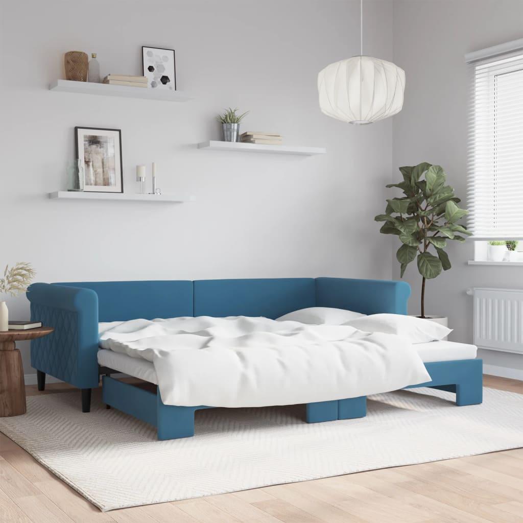 Daybed med udtræk 90x200 cm i velour - blå