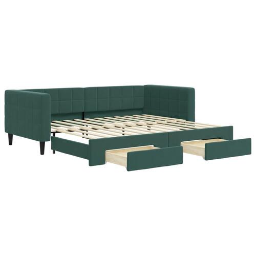 Daybed med udtræk og skuffer 90x200 cm velour mørkegrøn