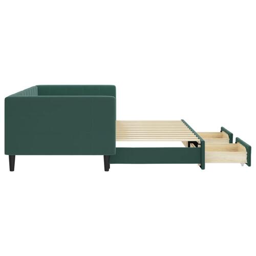 Daybed med udtræk og skuffer 90x200 cm velour mørkegrøn