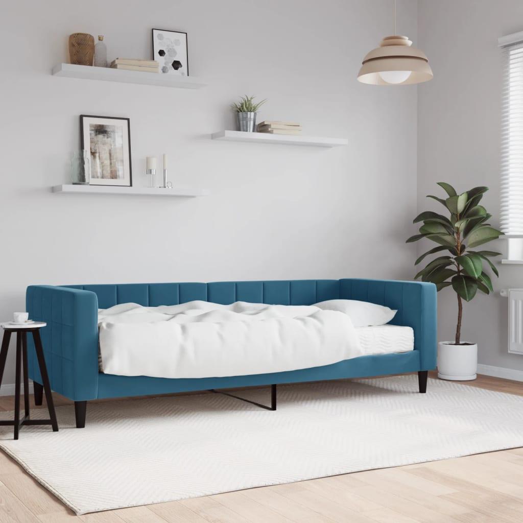 Daybed Velour Blå - med madras / 80 x 200 cm