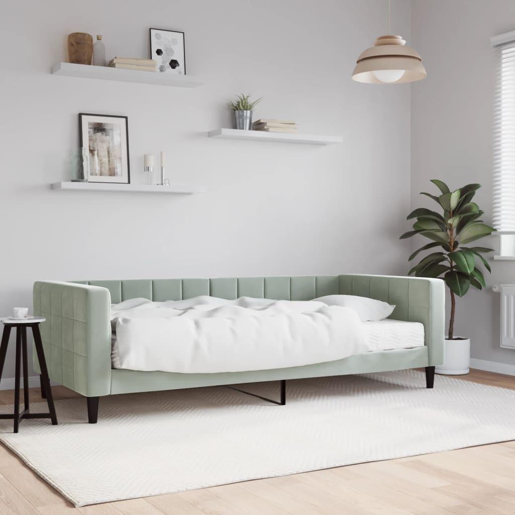 Daybed Velour Lysegrå - med madras / 90 x 200 cm
