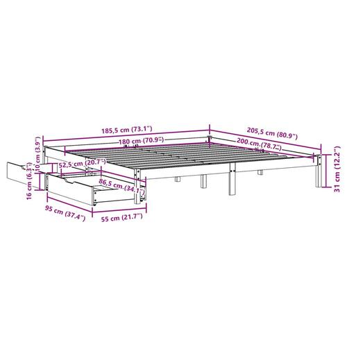 Sengeramme uden madras 180x200 cm massivt fyrretræ