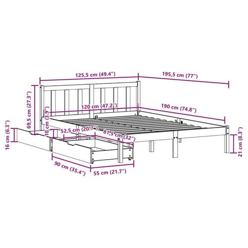 Sengeramme uden madras 120x190 cm massivt fyrretræ