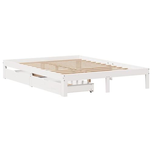 Sengeramme med skuffer 120x200 cm massivt fyrretræ hvid